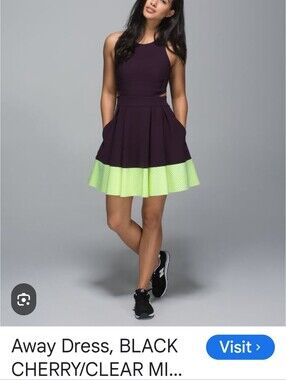 Women's Lululemon Athletica Eggplant And Lime Green Open Back Dress